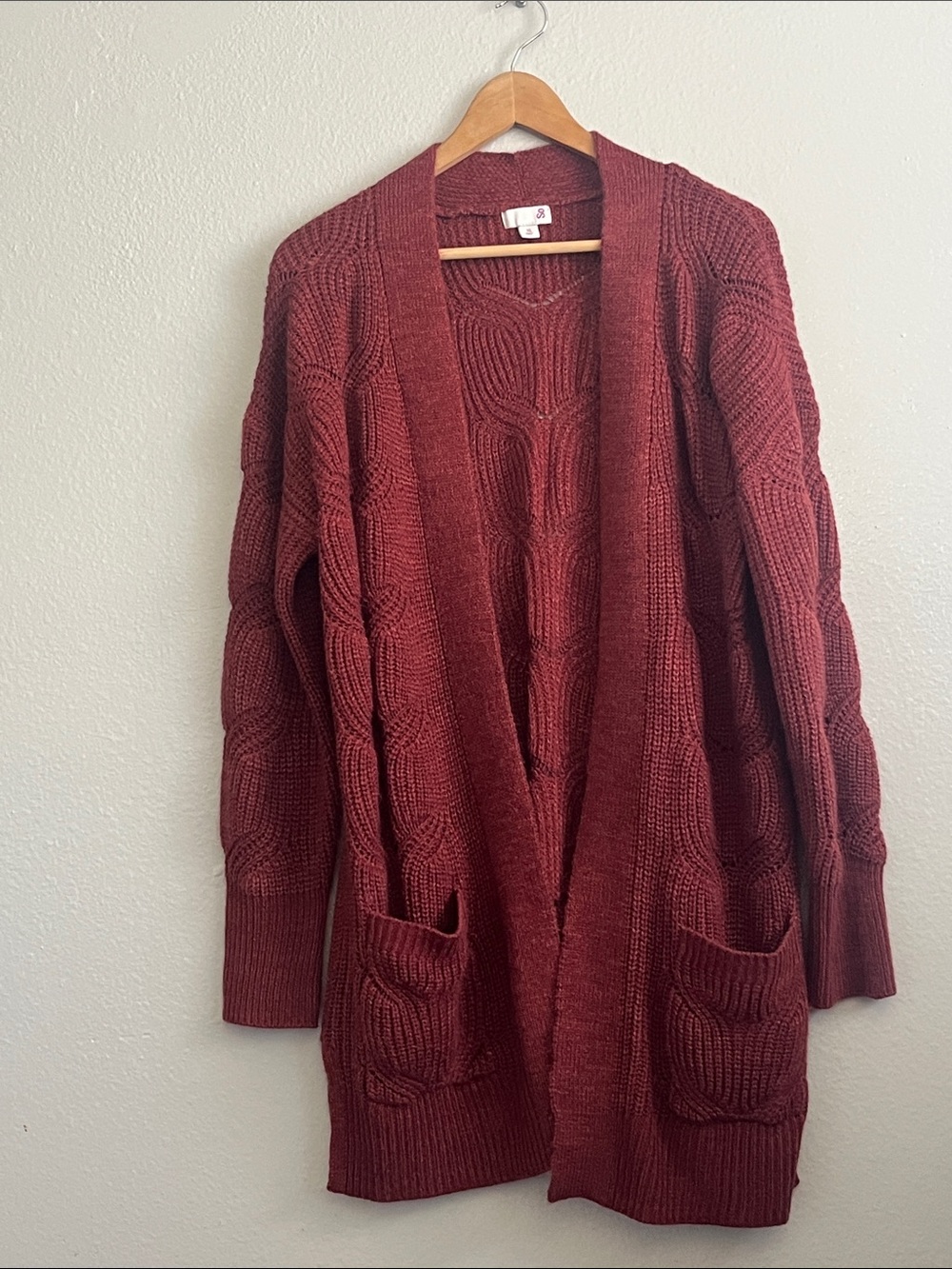 SO Open-Front Cable Knit Cardigan - Rust Red